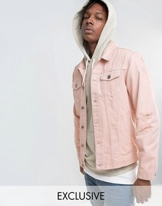 Джинсовая светло-розовая куртка с потертостями Mennace - Синий