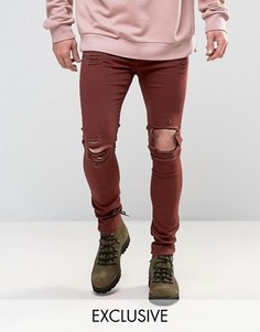 Бордовые рваные джинсы скинни Mennace - Красный
