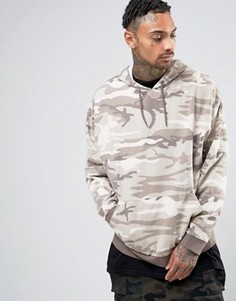Oversize-худи с выбеленным камуфляжным принтом ASOS - Бежевый