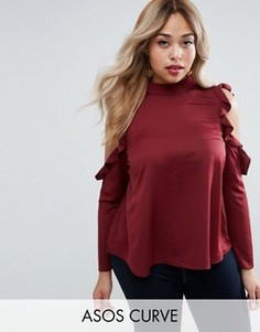 Атласный топ с вырезами и оборками на плечах ASOS CURVE - Красный