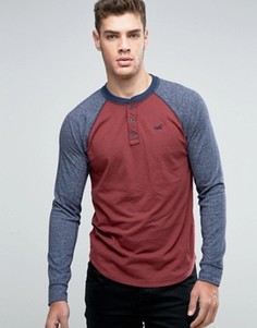 Бордовый бейсбольный топ хенли узкого кроя с длинными рукавами Hollister - Красный