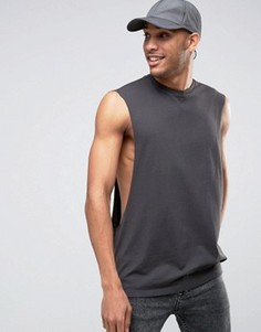 Выбеленная черная oversize-футболка без рукавов с заниженными проймами ASOS - Черный
