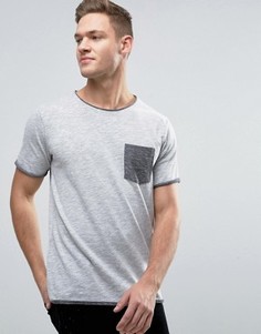 Меланжевая футболка с контрастным карманом и необработанными краями Jack &amp; Jones Originals - Черный