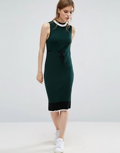 Трикотажное платье миди с поясом ASOS - Зеленый