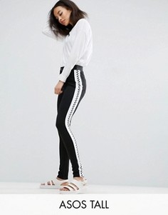 Брюки скинни с полосами в клетку по бокам ASOS TALL - Черный