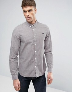 Темно-синяя узкая рубашка в клетку с воротником на пуговицах Fred Perry - Синий