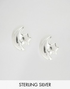 Серебряные серьги-гвоздики со звездой и полумесяцем Reclaimed Vintage - Серебряный