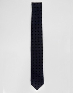Узкий галстук с флоковым узором в горошек Noak - Темно-синий