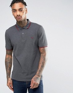 Серая футболка-поло узкого кроя из пике с отделкой Fred Perry - Серый