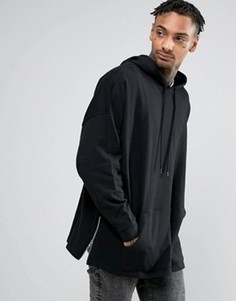 Длинный oversize-худи с молниями по бокам ASOS - Черный
