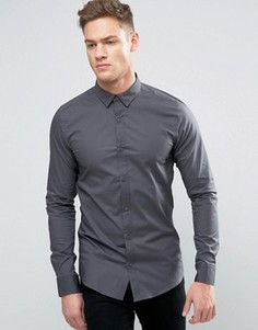 Зауженная рубашка со скрытой пуговичной планкой Only &amp; Sons - Серый
