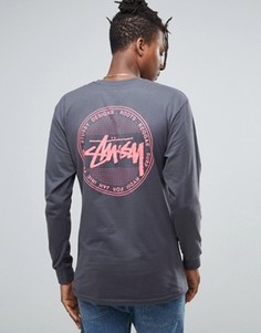 Лонгслив с винтажным принтом в горошек сзади Stussy - Серый