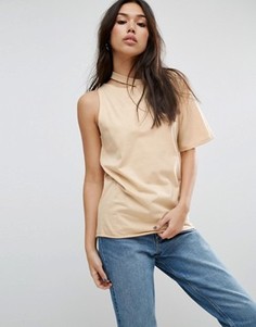 Футболка с одним рукавом и декоративным порезом ASOS - Рыжий