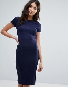 Облегающее платье миди с плиссировкой спереди Club L Office - Темно-синий