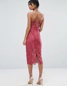 Кружевное платье миди с бретелями на спине ASOS - Розовый