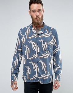 Рубашка с отложным воротником и принтом Brooklyn Supply Co - Темно-синий