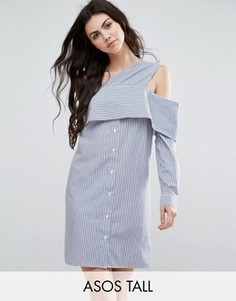Платье-рубашка из хлопковой смеси в полоску с открытыми плечами ASOS TALL - Мульти