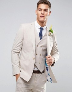 Приталенный пиджак в крапинку с цветочным принтом на подкладке ASOS WEDDING - Серый