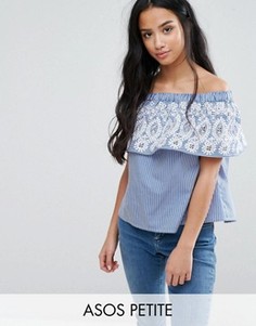 Топ в полоску с открытыми плечами и вышивкой ASOS PETITE - Мульти