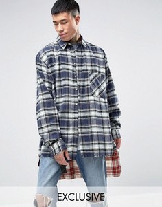 Фланелевая oversize-рубашка с удлиненной кромкой-вставкой Reclaimed Vintage - Темно-синий