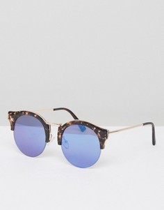 Круглые солнцезащитные очки в черепаховой полуоправе с синими стеклами ASOS - Коричневый