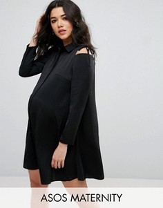 Платье-рубашка с вырезами на плечах и завязками ASOS Maternity - Черный