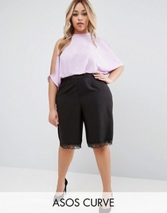 Атласные шорты с кружевом ASOS CURVE - Черный