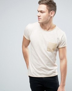 Меланжевая футболка с контрастным карманом и необработанными краями Jack &amp; Jones Originals - Бежевый