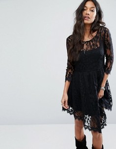 Кружевное платье с цветочным принтом Free People - Черный