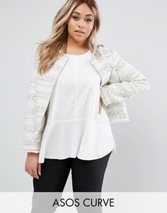 Куртка из ткани букле с бахромой ASOS CURVE - Кремовый