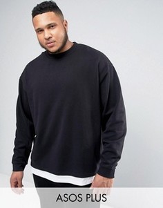 Черный oversize-свитшот с эффектом футболки по нижнему краю ASOS PLUS - Черный