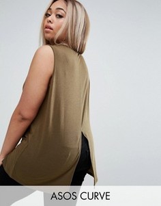 Топ в рубчик без рукавов с разрезом на спине ASOS CURVE - Зеленый