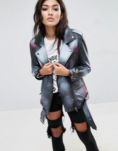 Кожаная куртка с напылением ASOS - Черный