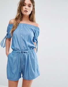 Джинсовый ромпер с открытыми плечами Liquorish - Синий