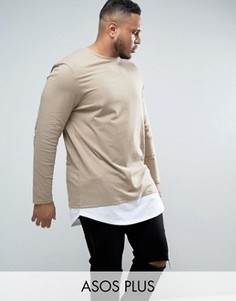 Бежевый супердлинный лонгслив с двухслойной кромкой ASOS PLUS - Серый