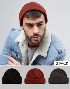 3 шапки-бини (черная, серая, красно-бурая) ASOS - СКИДКА - Мульти