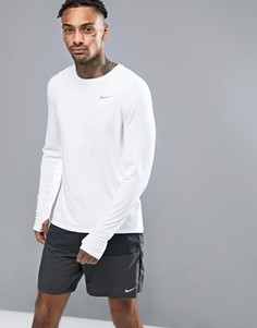 Белый лонгслив из быстросохнущей ткани Nike Running Dri-FIT 683521-100 - Белый