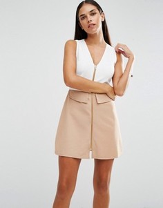 Платье-трапеция с молнией спереди AX Paris - Кремовый