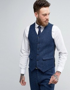 Приталенный жилет в клетку из твида Харрис на основе 100% шерсти ASOS WEDDING - Синий