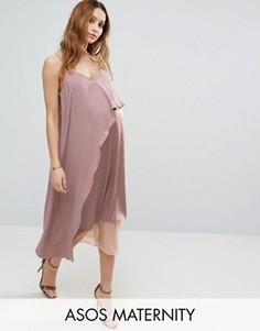 Платье миди с сетчатой вставкой ASOS Maternity - Розовый