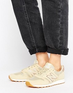 Кроссовки песочного цвета с золотисто-розовой отделкой New Balance 373 - Бежевый