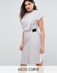 Платье-футляр с драпированным передом и резинками ASOS CURVE - Серый