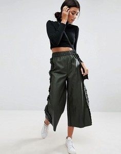 Юбка-брюки из искусственной кожи с оборками по бокам ASOS - Зеленый