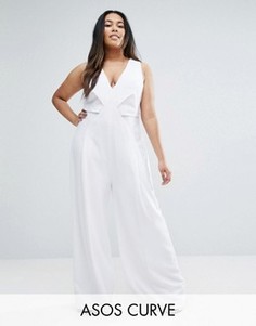 Комбинезон со складками оригами и юбкой-брюками ASOS CURVE - Белый