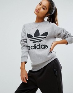 Серый свитшот бойфренда с логотипом-трилистником adidas Originals - Серый