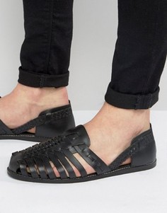 Черные кожаные сандалии с плетеным дизайном ASOS - Черный