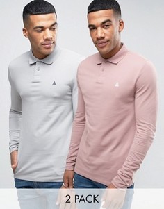 2 обтягивающих поло из пике с длинными рукавами (розовое, серое) ASOS - СКИДКА - Мульти