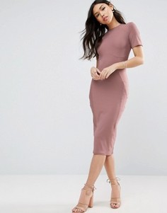 Облегающее платье миди в рубчик ASOS - Розовый