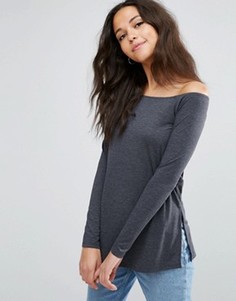 Топ с широким вырезом горловины и разрезами по бокам ASOS - Серый