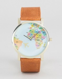 Часы со светло-коричневым ремешком и принтом географической карты ASOS - Бежевый